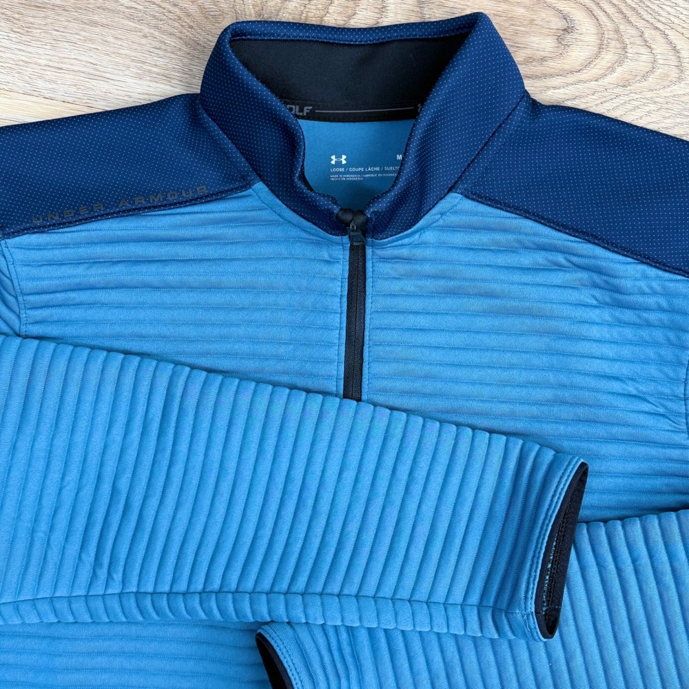 Under Armour ColdGear 1/4 Zip Golf Pullover Mens Medium Blue Outdoors Warm Light